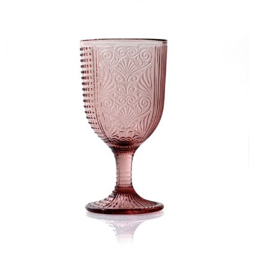 Evviva Set 6 calici vino 300 ML in vetro colorato e decoro geometrico a rilievo Miba (Rosa)